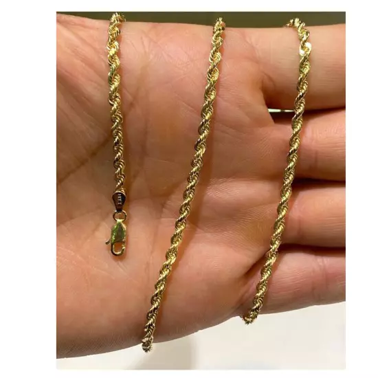 14k Solid Yellow Gold Rope Chain Necklace Bracelet 1mm-10mm Men Women Sz 7"-30"