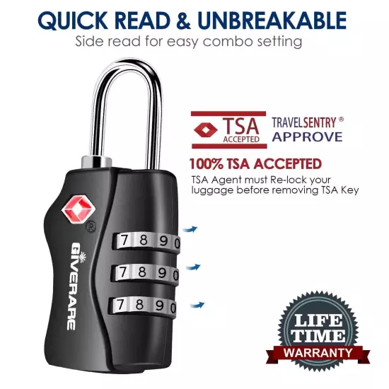 2 Pack TSA Approved Travel Luggage Locks, Combination Lock Keyless, 3-Digit P...