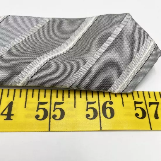 Calvin Klein Silver Regimental Striped Repp Silk Blend Tie 3.4" x57"