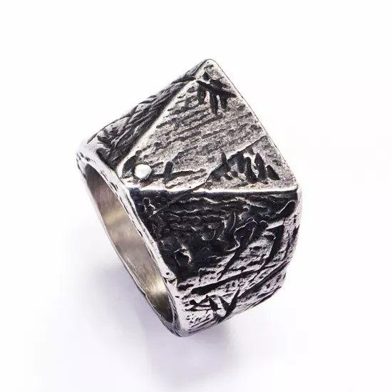 Retro Triangle Vintage Wedding Signet Ring Stainless Steel Men's Boy's Gift Ring