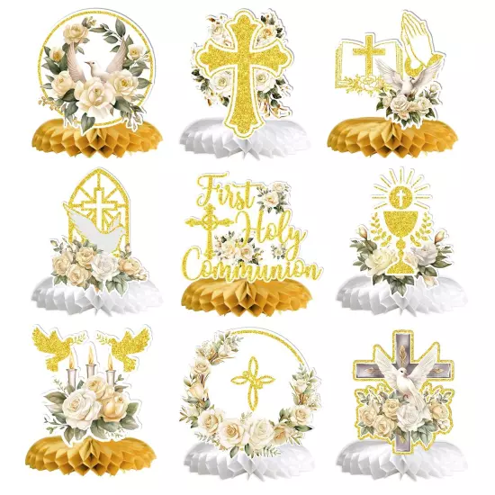 First Holy Communion Honeycomb Centerpieces Baptism Decorations God Bless Rel...