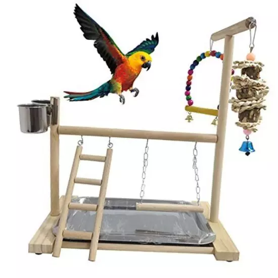  Bird Playground Parrots Play Stand Natural Wooden Parrot Perch Gym style 1