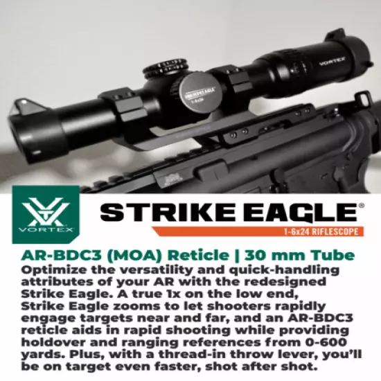 Vortex Optics Strike Eagle 1-6x24 BDC3 Riflescope w/ 30mm High Rings +Free Hat