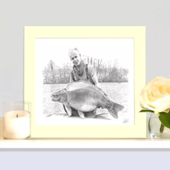 MOUNTED FISHING PORTRAIT Hand Drawn By Angling Artist Robin Woolnough Bespoke 