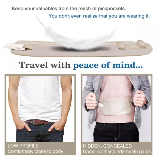 Travel Money Belt Wallet Passport Money Waist Belt Bag Slim Secret Se