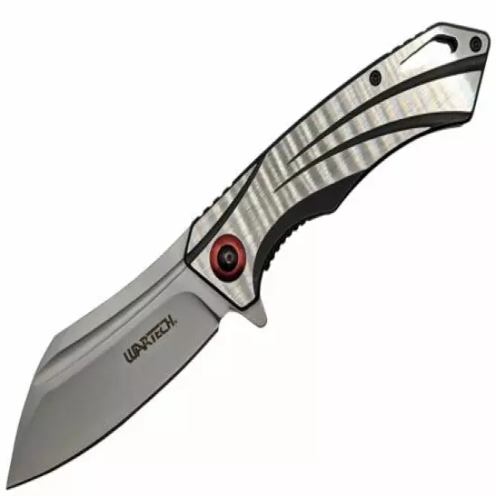 Spring-Assist Folding Knife | 3.25" Sheepsfoot Folding Gray Blade Black Red EDC