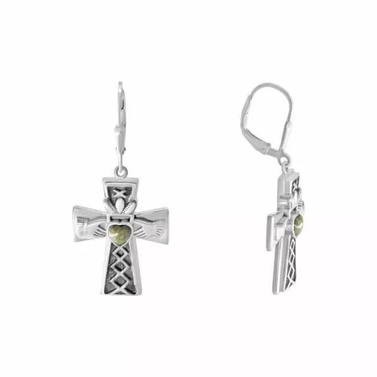 CLADDAGH ON CELTIC CROSS STYLE STERLING SILVER EARRINGS 70060