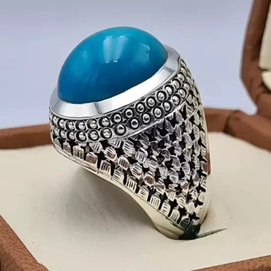 Old Mine Feroza Ring - Natural Turquoise Stone in Stunning Robin Blue Color