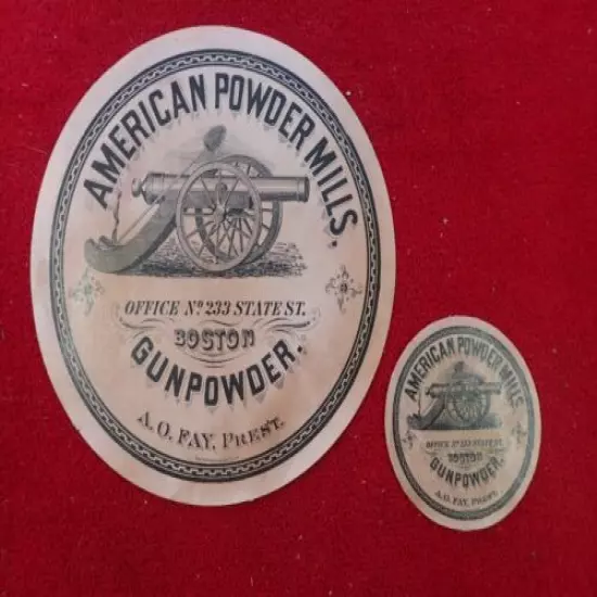 Vintage American Powder Mills Gunpowder Pair of Labels