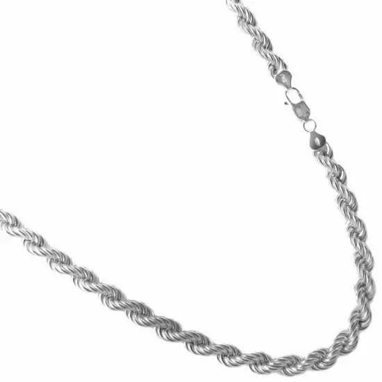 Solid 925 Sterling Silver Italian Rope Chain Mens Necklace 4.00mm - Diamond Cut