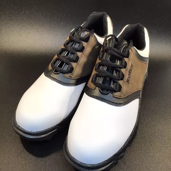 Footjoy GreenJoys White/Brown Leather Lace-Up Golf Shoes, Size 9M, Style 45516