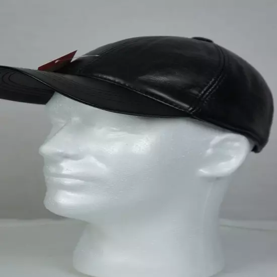 New 100% Genuine Real Lambskin Black Leather Baseball Cap Hat Sports Visor NWT