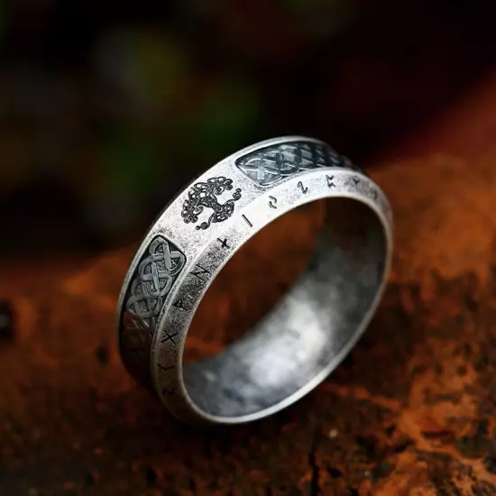 Vintage Viking Runes Celtic Knot Tree of Life Ring Stainless Steel Wedding Band