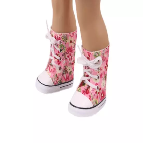 Pink Flower high top tie boots made for 18'' American girl doll sneakers