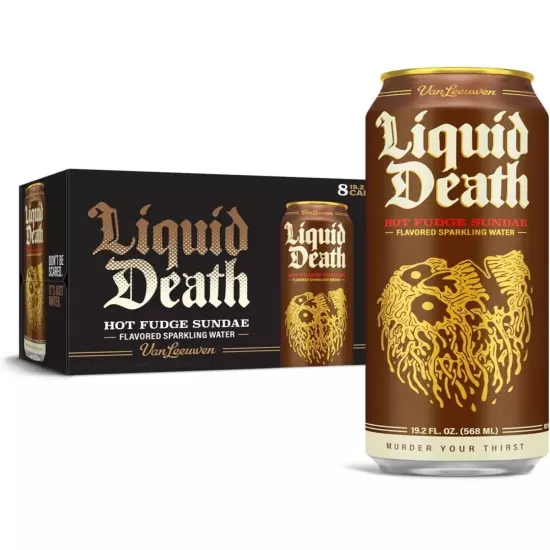 Liquid Death Van Leeuwan Hot Fudge Sundae Sparkling Water 19.2oz 8x Cans Limited