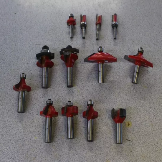 Lot of 13 FREUD CARBIDE PANEL PILOT ROUTER BITS VARIOUS SIZES & MODELS USED