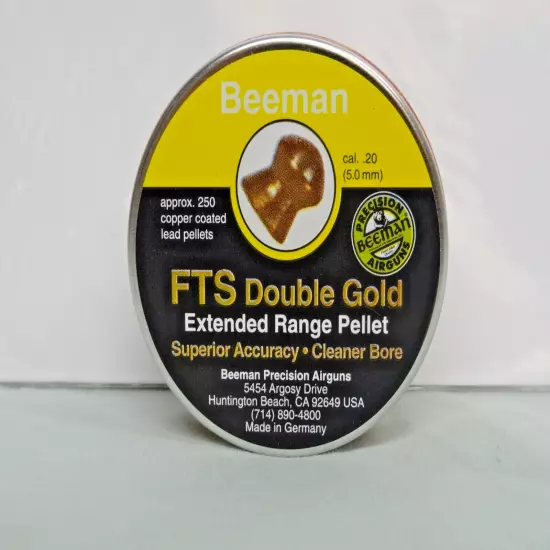 Beeman FTS Pellet Double Gold,5.0 mm/.20 cal,Sealed,Extended Range,Copper Coated