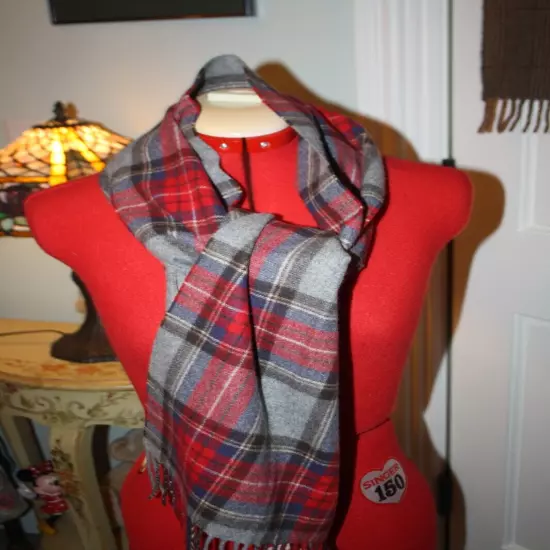 Jos. A. Bank Scarf 100% cashmere Red grey blue plaid Soft classic design