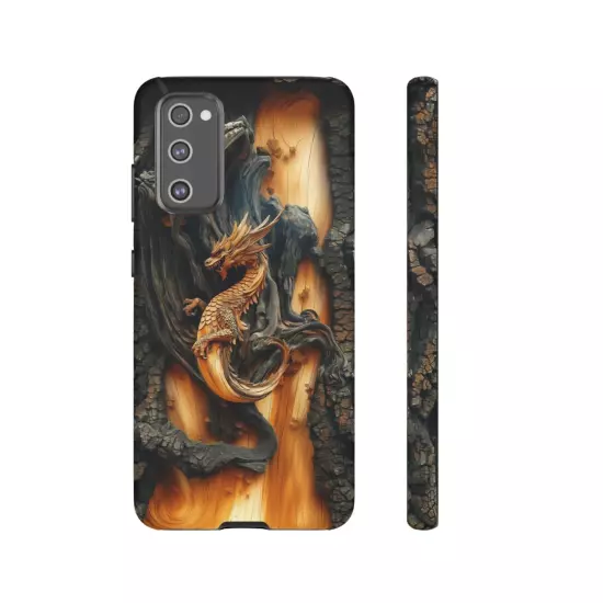 For iPhone, Samsung Galaxy, Pixel - Phone Case Cover - Carved Wood Dragon Print