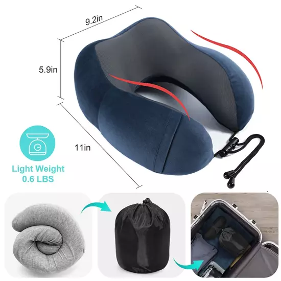 Travel Pillow Luxury Memory Foam Neck & Head Support Airplane Sleeping Cushion