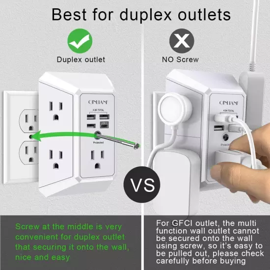 Wall Charger, Surge Protector, QINLIANF 5 Outlet Extender with 4 USB Charging