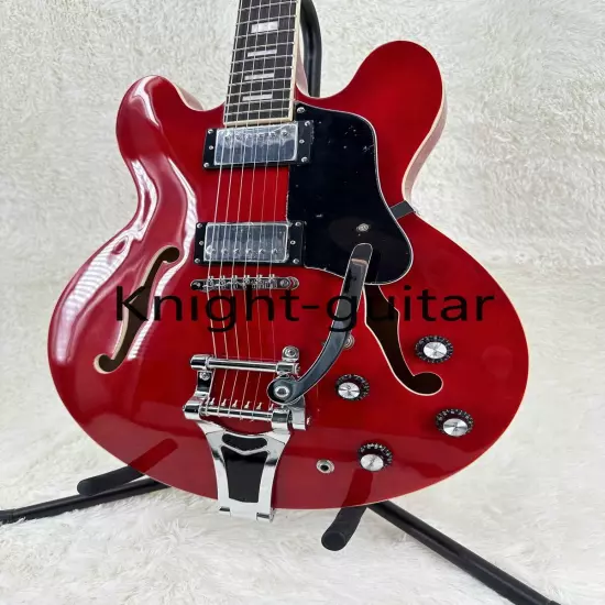 Factory Made ES-335 Gloss Red Semi-Hollow Guitar FR Bridge Chrome Part HH Pickup