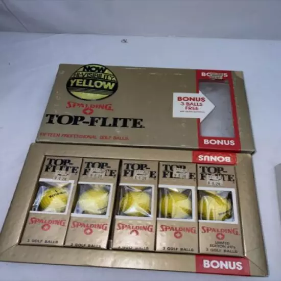 Vintage 1982 Spalding Top-Flite Golf Balls Box of 15 New Old Stock Yelllow