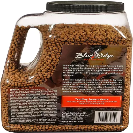 Blue Ridge Fish Food, Platinum Professional Formula 3/16" Floating Pellet, Koi a