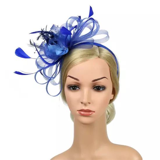 Women Fascinator Feather Hat Flower Hair Clip Church Wedding Party Headwear Clip