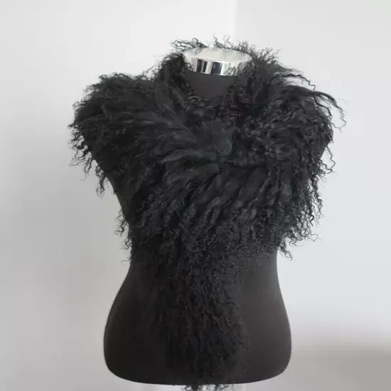 100% real Mongolia lamb fur scarf /fur collar/ fur neck wrap/ women black cape 