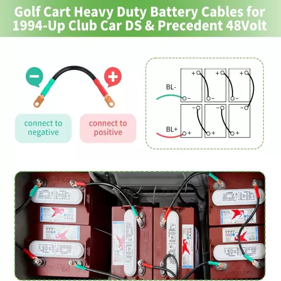 Golf Cart Battery Cables for 1994+ Club Car DS & Precedent 48 Volt, 7PCS 4 Gauge