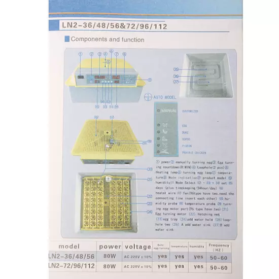 112 Eggs Automatic Incubator Chicken Poultry Hatcher Digital Temperature Control