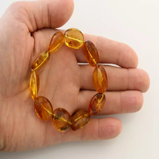 FOSSIL INSECTS Genuine BALTIC AMBER Beads Stretch UNISEX Bracelet 19.9g 190117-1