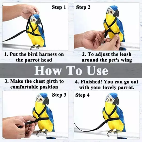 Parrot Bird Harness Leash Adjustable Training Rope Flying Traction Straps Band.