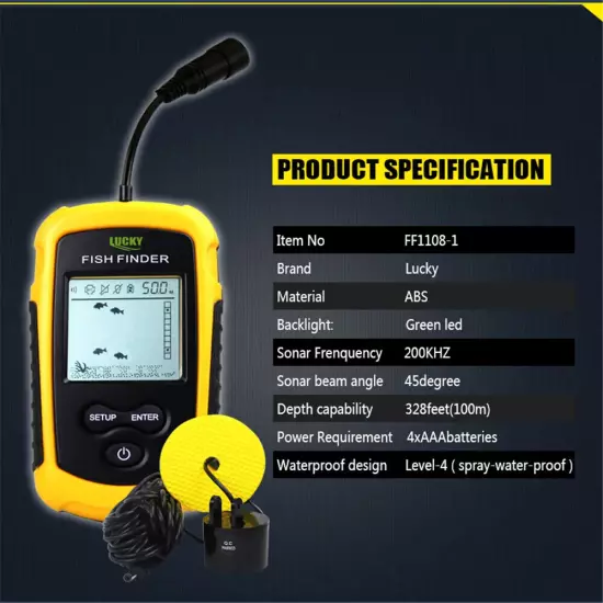 100m 328FT Fish Finder Wired Buoy Sonar Transducer Portable Fish Finder