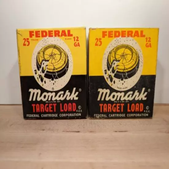 Lot Of 2 Vintage Federal Monark Target Load 12 Gauge Empty Shotshell Ammo Box