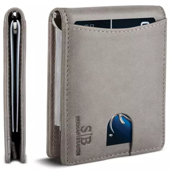 SERMAN BRANDS- Genuine Leather RFID Blocking Slim Minimalist Front Pocket Wallet