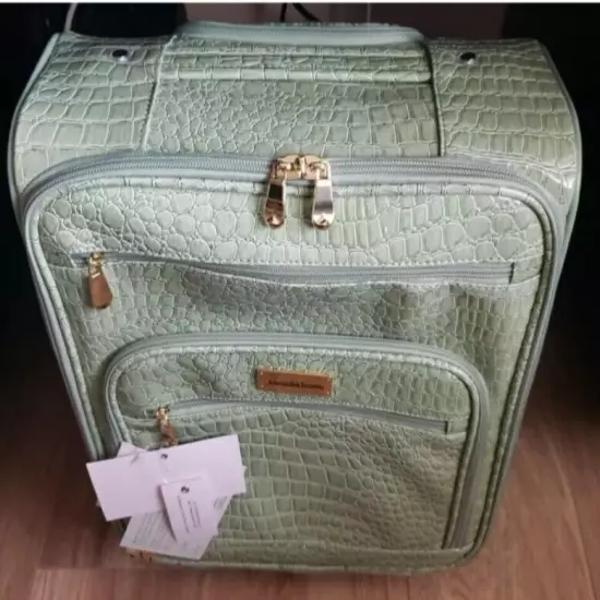 Samantha Brown Croco Embossed Spinner Luggage Travel Underseater Bag Sage Green