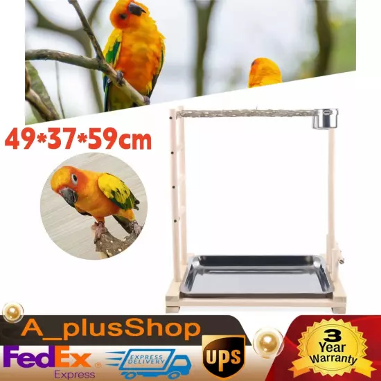 49*37*59cm Wood Bird Stand Large Parrot Perch Playstand w/Steel Tray 2*Bowl USA