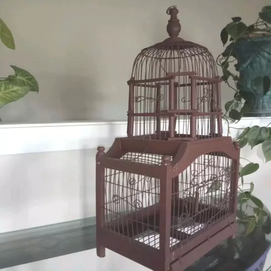 Vintage Bird Cage Small Dome Top Wire Swing Spring Door Hinged Bottom Opens