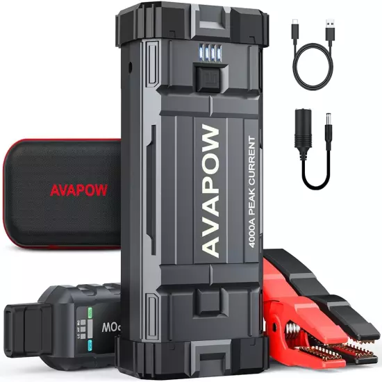 Car Jump Starter, 4000A Peak Battery (For All Gas or up to 10L Diesel), Portable