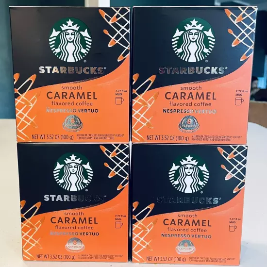 x4 Starbucks Smooth Caramel Flavored Coffee Nespresso Vertuo 8 Caps bb 8/24