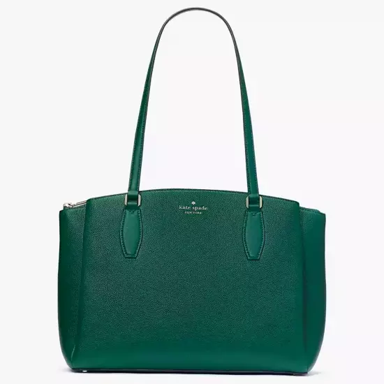 Kate Spade Monet Large Triple Compartment Green Leather Tote WKRU6948 NWT FS