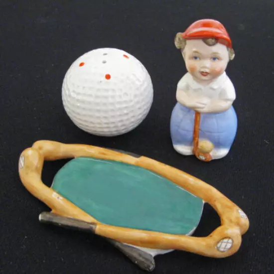 Vintage Porcelain Golf Boy with Orange Cap, Salt Pepper Shakers, Germany,1940's