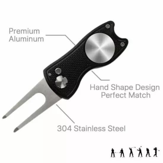 4 pack Golf Divot Repair Tool Foldable Pop-up Button Stainless Steel Switchblade