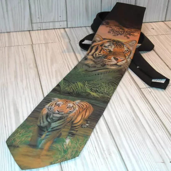 RARE VINTAGE 1999 RALPH MARLIN TIGER IN THE JUNGLE MAN TIE 59 INCHES LONG 