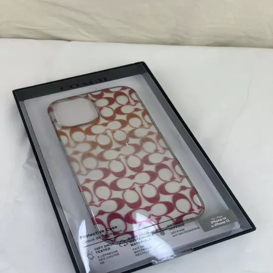 NEW Authentic Coach Case iPhone 14 & 13 Clear Logo Gradient Red Pink Orange