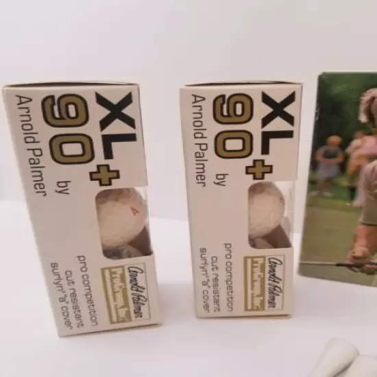 1976 Arnold Palmer Xl+90 Golf Balls in original box, 6 balls and assorted tees