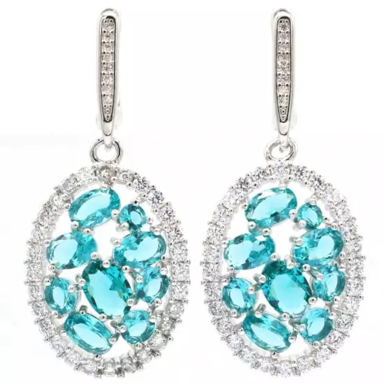 SheCrown Fantastic Rich Blue Aquamarine CZ Ladies Daily Wear Silver Earrings