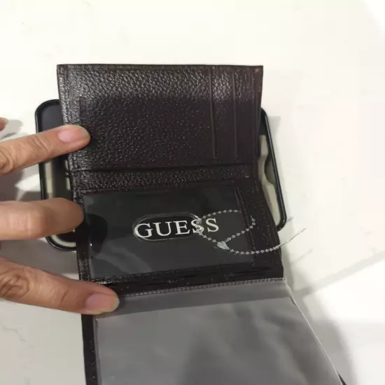 GUESS Men’s Brown soft Leather Logo Tri-Fold Wallet New With Tags + Box NEW